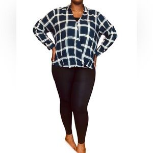 MISS LILI PLAID FAUX WRAP CROSSOVER BLOUSE - BLUE SIZE 3X (NEW WITH TAGS) A19